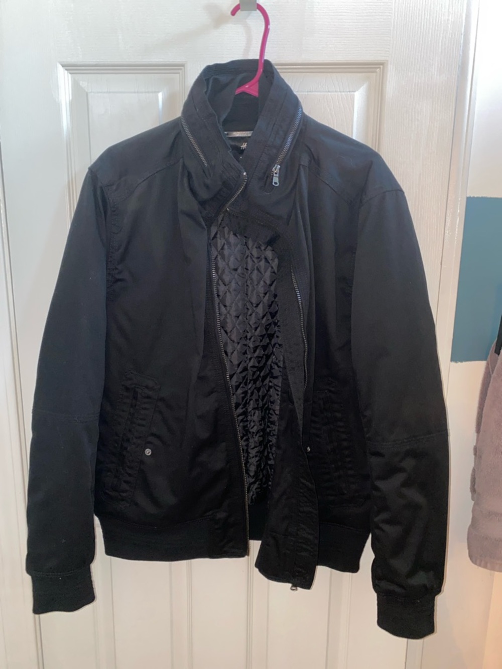H&M Men's Black Bomber Jacket with Quilted Lining